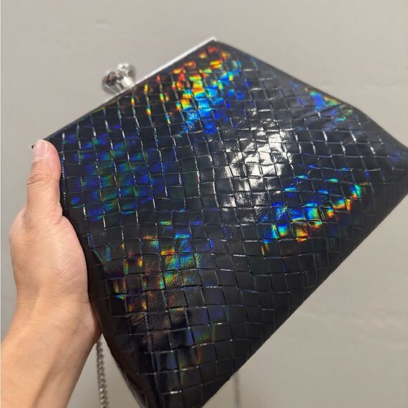 Unique Iridescent Embossed Leather Handmade Push Lock Boxy Bag, Multi Use Style - Picture 9 of 17